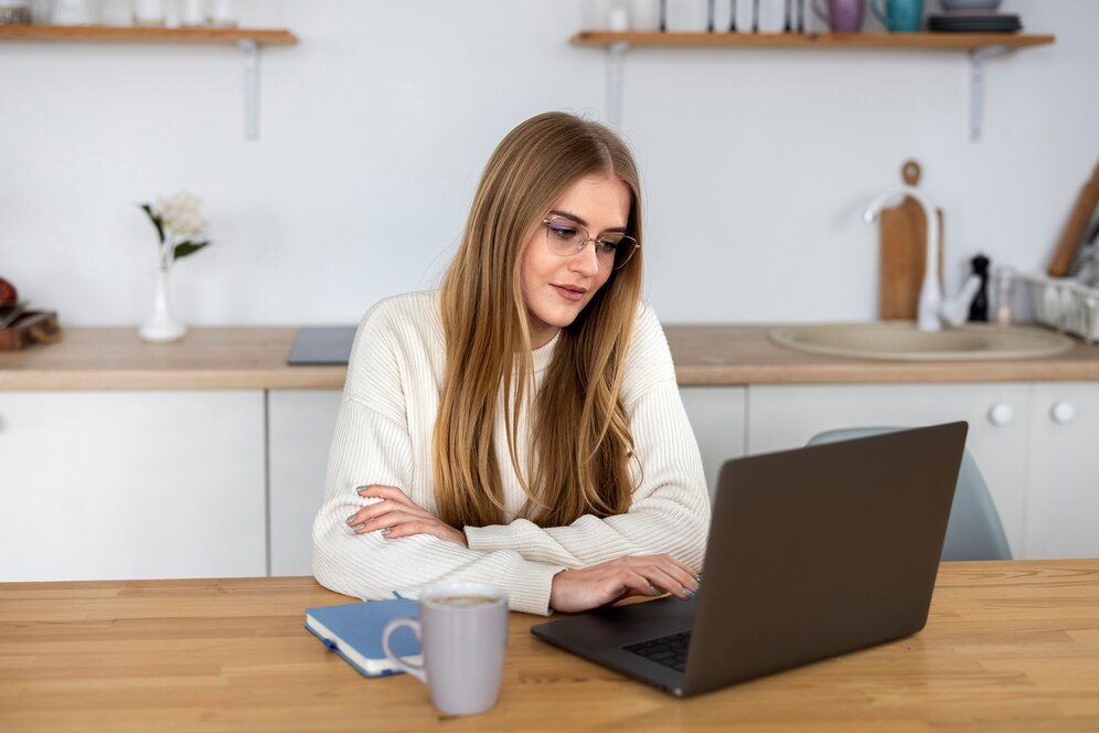 Девушка работает на удаленке