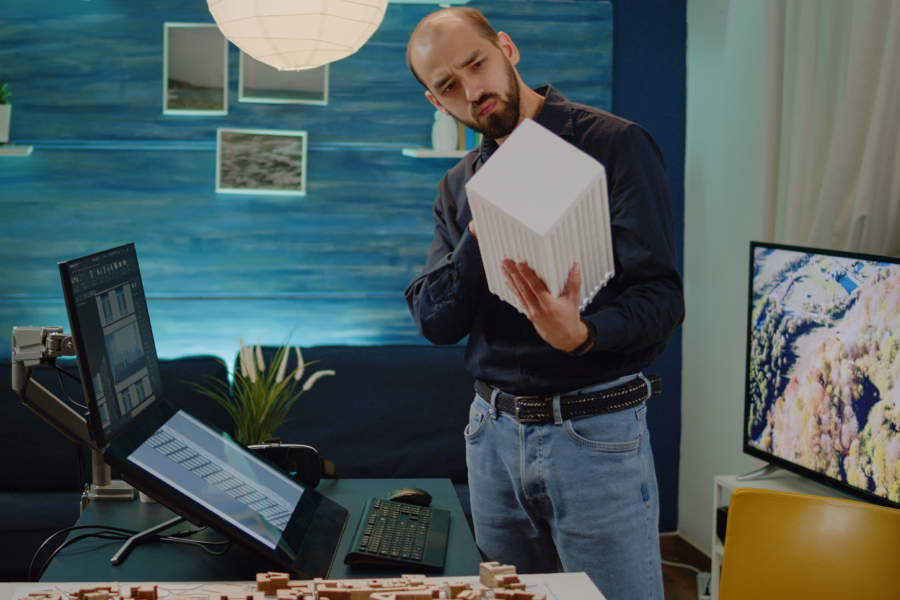 Мужчина изучает блок-схему