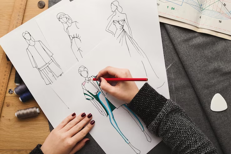 Девушка рисует эскиз одежды
